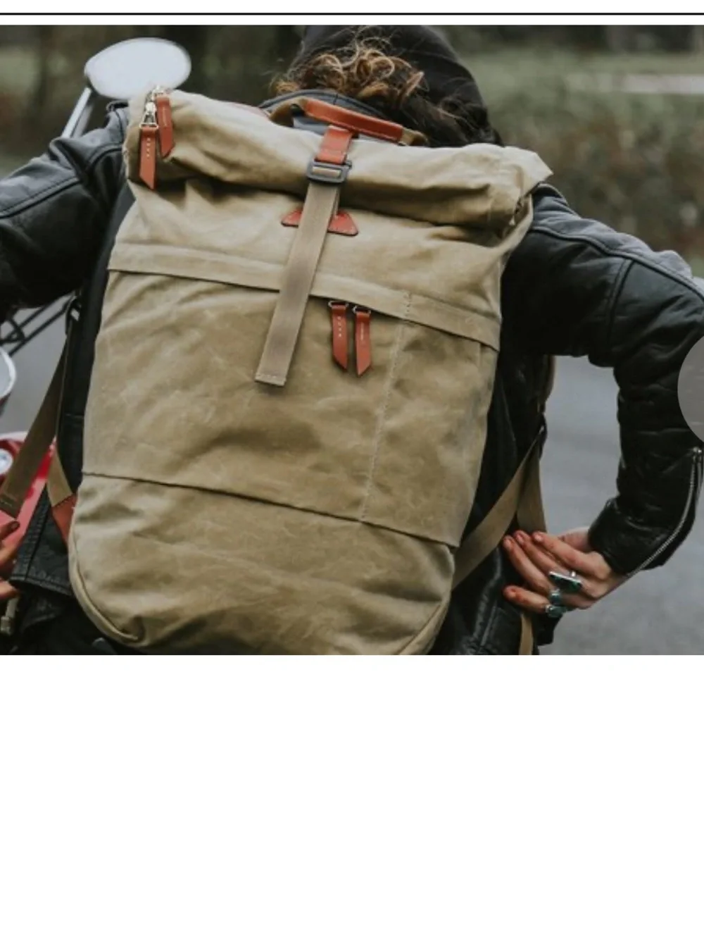 Roll-Top Canvas Backpack for Men — Khaki with Brown Trim